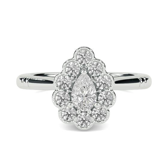 Pear Diamond Milgrain Bezel Set Designer Ring