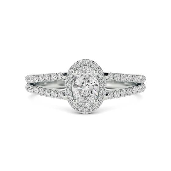 Oval Diamond Halo Shoulder Set Ring