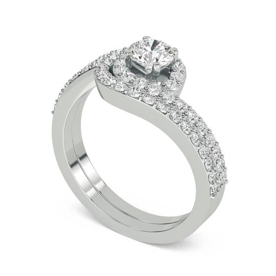 Round Diamond Shoulder Set Ring With Matching Band