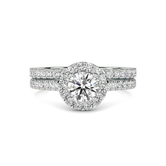 Round Diamond Shoulder Set Ring With Matching Band