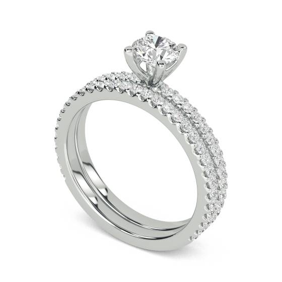 Round Diamond Shoulder Set Ring With Matching Band