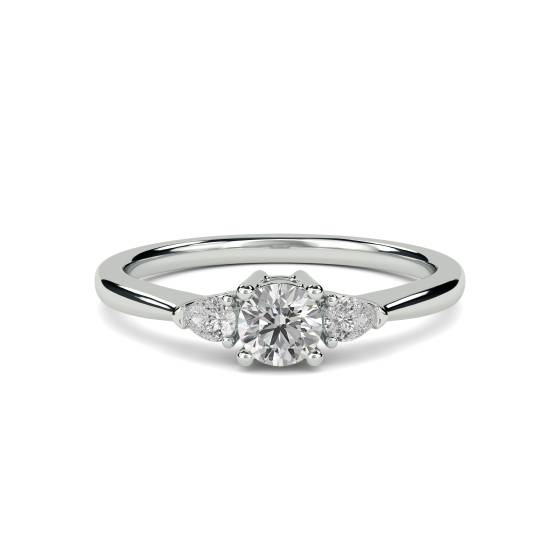 Elegant Round & Pear Diamond Trilogy Ring