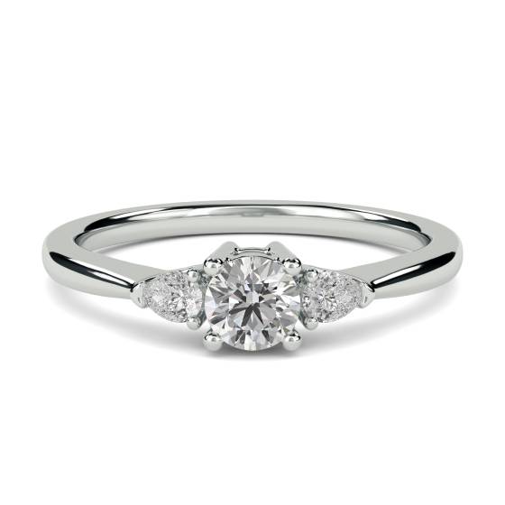 Elegant Round & Pear Diamond Trilogy Ring