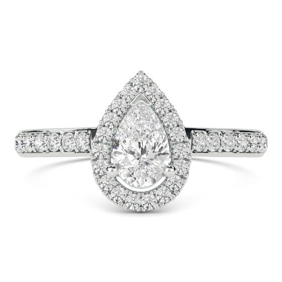 Pear Diamond Single Halo Shoulder Set Ring