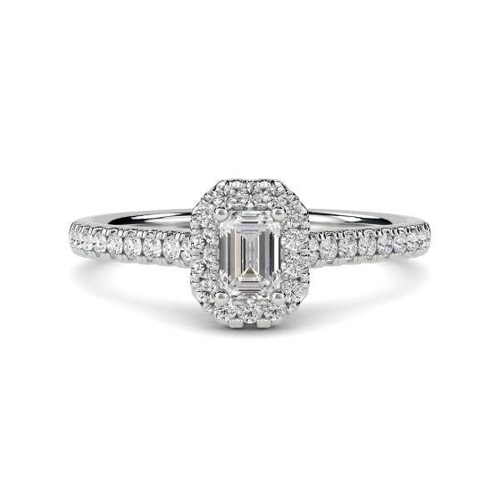 Emerald and Round Diamond Halo Ring