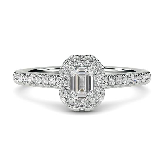 0.50ct Emerald and Round Diamond Halo Ring