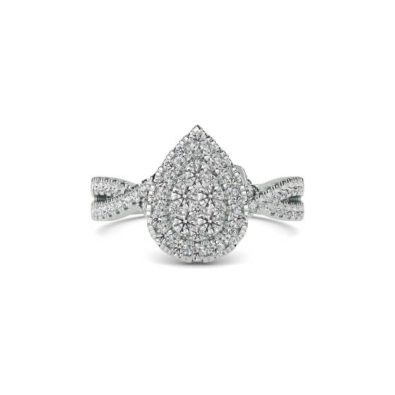 Single Halo Round Diamond Cluster Shoulder Set Ring