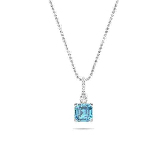 3.45ct Aquamarine Square Pendant and Chain