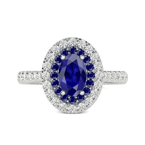 1.90ct Blue Sapphire Double Halo Oval Ring