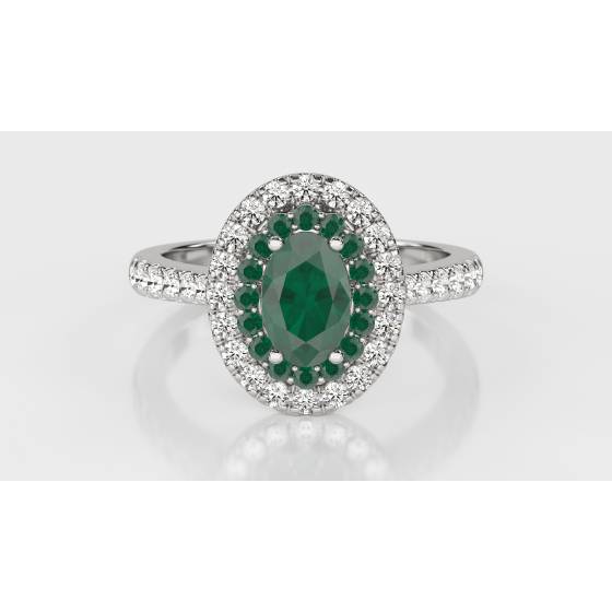 1.50ct Emerald Double Halo Oval Ring