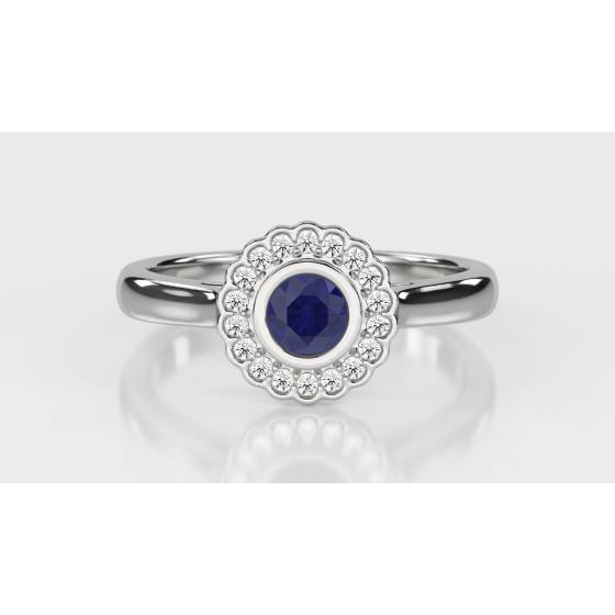 1.15ct Blue Sapphire Bezel Set Scalloped Ring