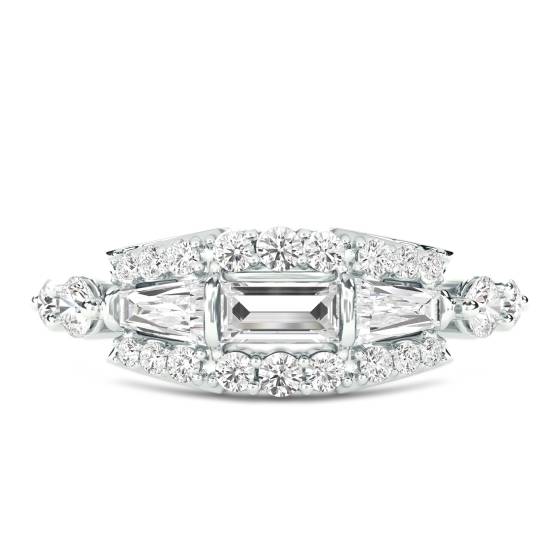 Round and Baguette Diamond Reflection Ring