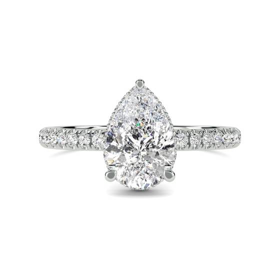Pear Diamond Hidden Halo Shoulder Set Ring