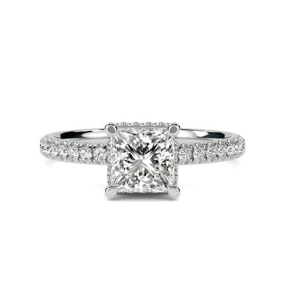 Princess Diamond Hidden Halo Shoulder Set Ring