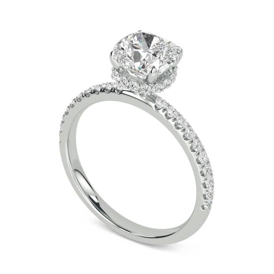 Cushion Diamond High Set Hidden Halo Shoulder Set Ring