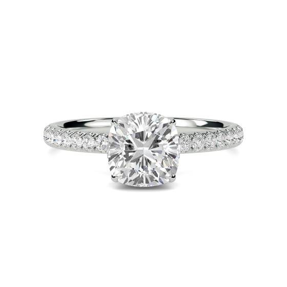 Cushion Diamond High Set Hidden Halo Shoulder Set Ring