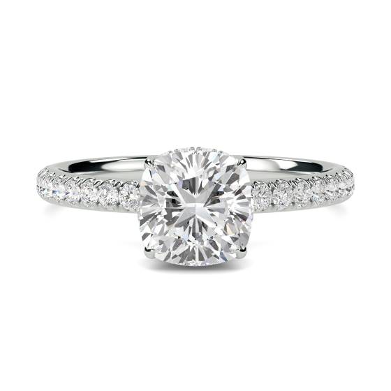 Cushion Diamond High Set Hidden Halo Shoulder Set Ring
