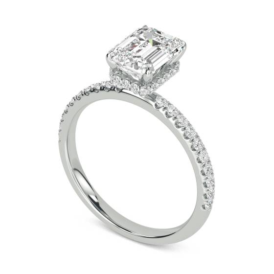 Emerald Diamond High Set Hidden Halo Shoulder Set Ring