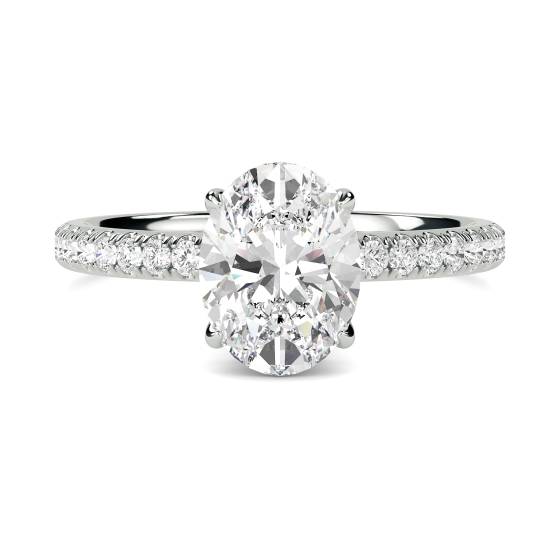 Oval Diamond High Set Hidden Halo Shoulder Set Ring