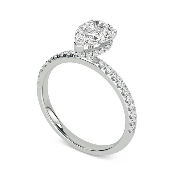 Pear Diamond High Set Hidden Halo Shoulder Set Ring