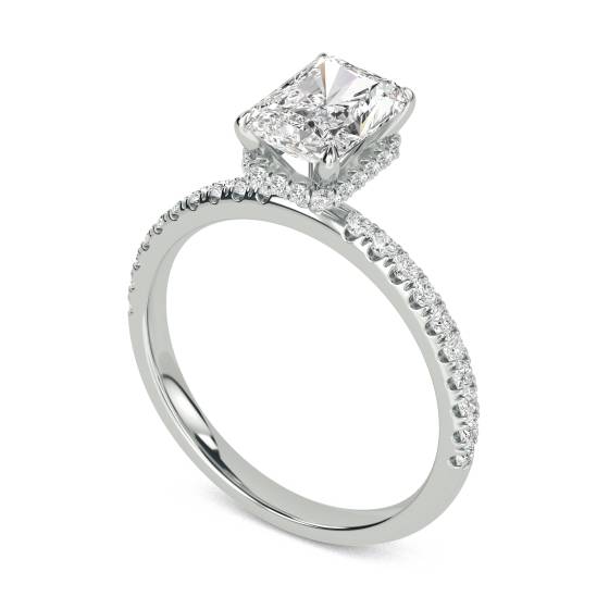 Radiant Diamond High Set Hidden Halo Shoulder Set Ring