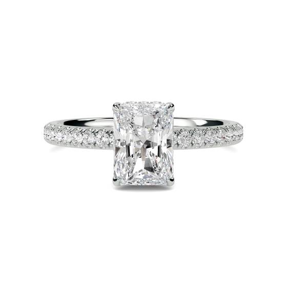 Radiant Diamond High Set Hidden Halo Shoulder Set Ring
