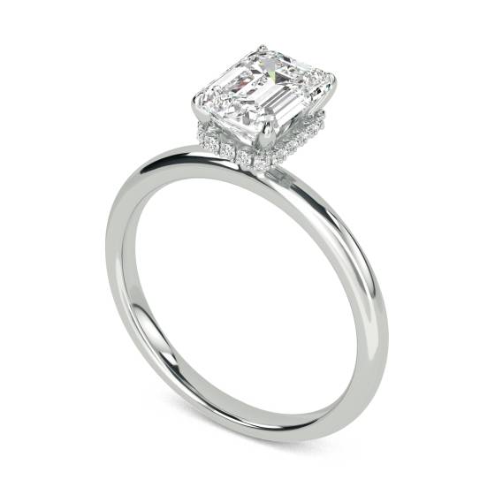 Emerald Diamond Hidden Halo Ring