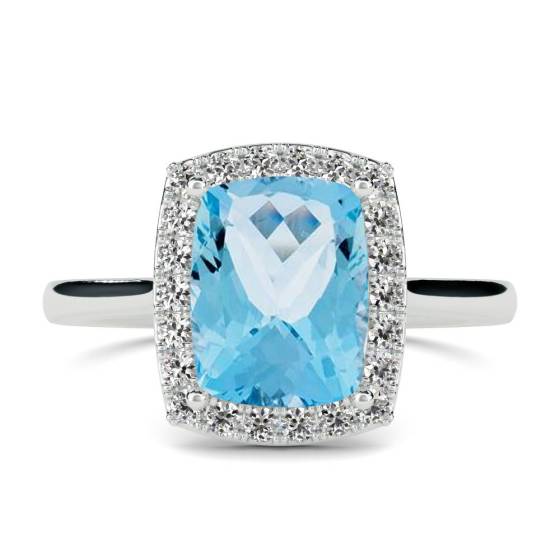 2.10ct Cushion Aquamarine and Diamond Halo Ring