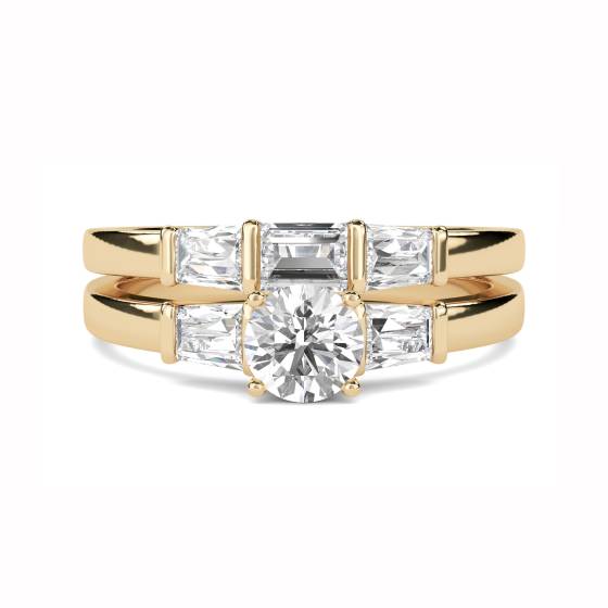 Round Diamond Shoulder Set Ring With Matching Band