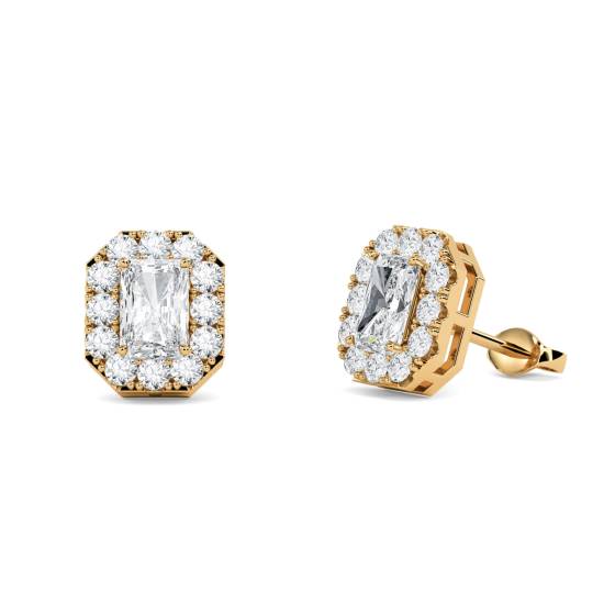 Radiant Diamond Single Halo Earrings