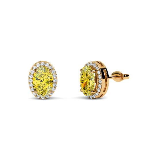 Fancy Yellow Oval Diamond Halo Earrings