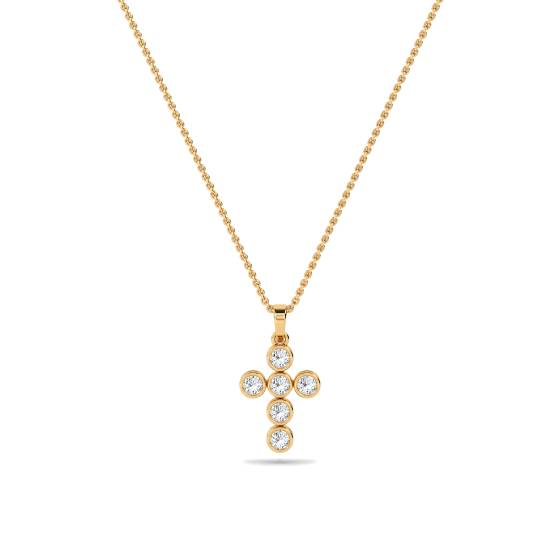 Modern Round Diamond Cross Pendant