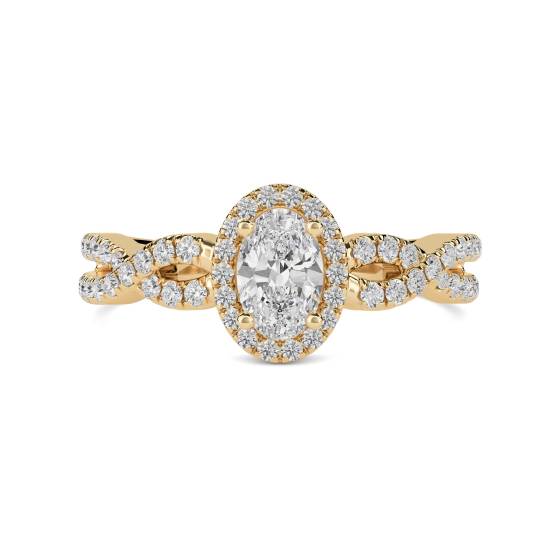 Oval Diamond Halo Shoulder Set Ring