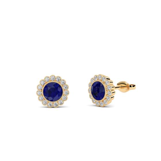 Blue Sapphire and Diamond Cluster Earrings
