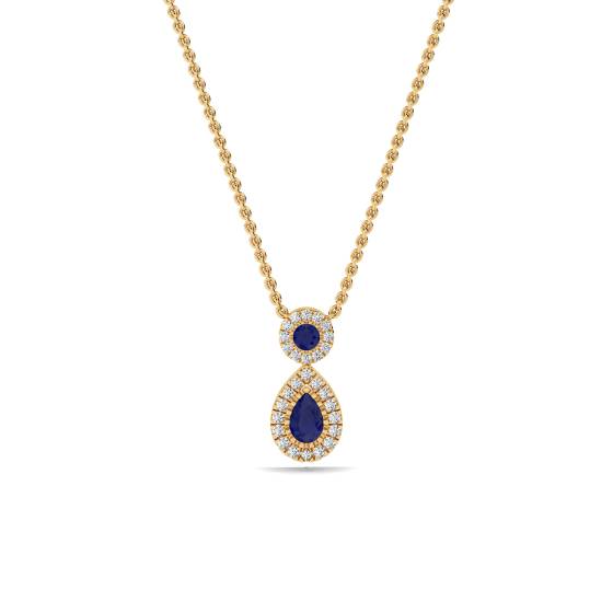 Blue Sapphire and Diamond Halo Drop Pendant