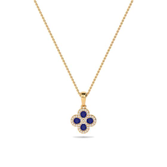Blue Sapphire and Diamond Halo Clover Pendant