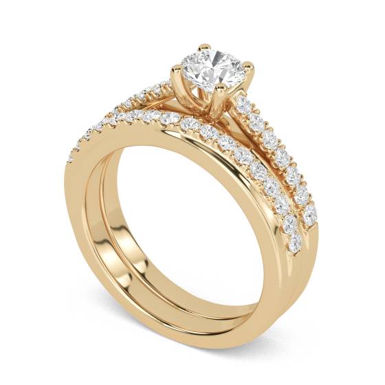 Round Diamond Shoulder Set Ring With Matching Band