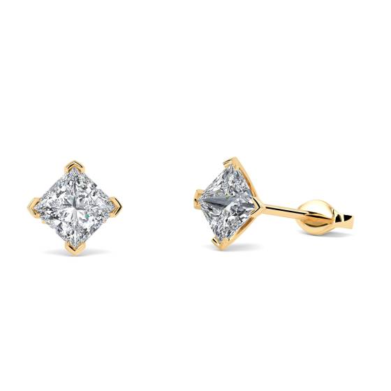 Four Corner Prong Princess Diamond Stud Earrings