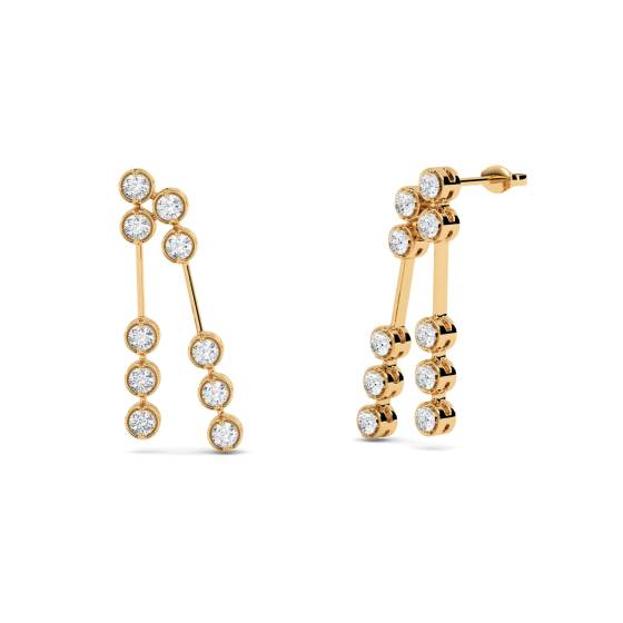 Elegant Round Diamond Two Drop Earrings