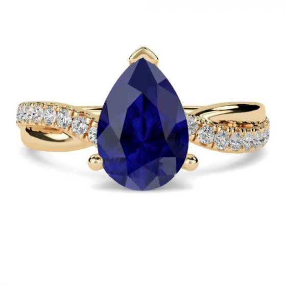 Fancy Blue Sapphire Pear Diamond Shoulder Set Ring