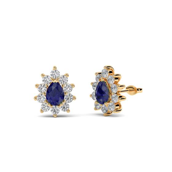 Blue Sapphire and Diamond Cluster Earrings