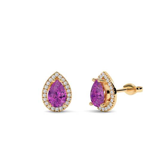 Pear Shaped Pink Sapphire and Diamond Cluster Earrings