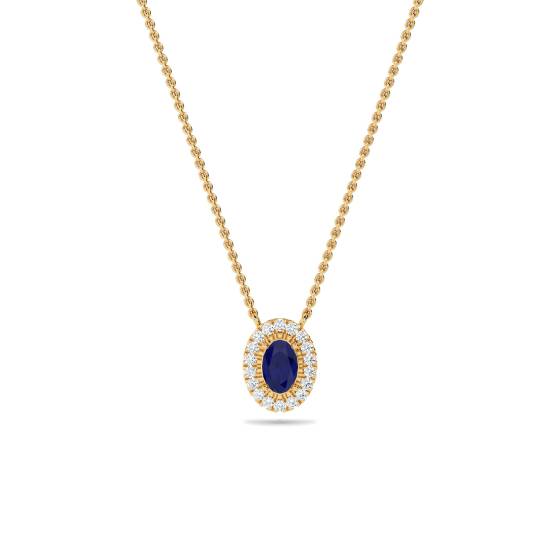 Oval Shaped Blue Sapphire and Diamond Pendant