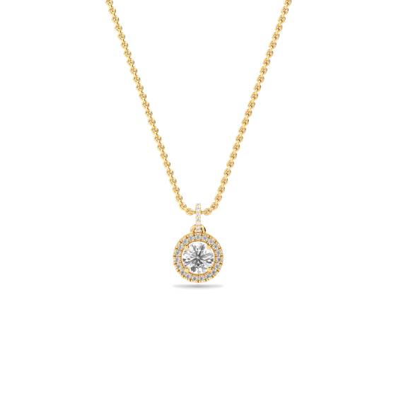 Pave Set Round Diamond Single Halo Pendant