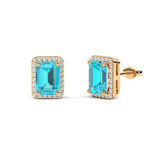 Emerald Shaped Aquamarine and Diamond Cluster Earrings