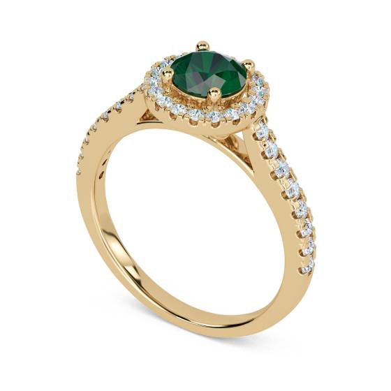 Emerald Gemstone and Round Diamond Halo Ring