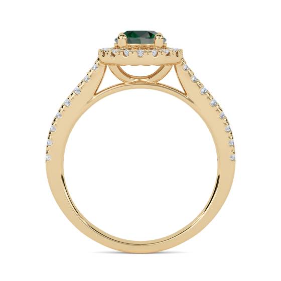 Emerald Gemstone and Round Diamond Halo Ring
