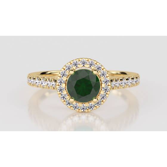 Emerald Gemstone and Round Diamond Halo Ring