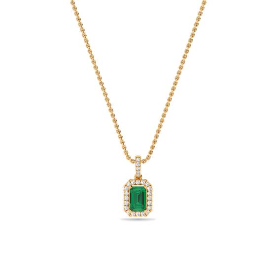 Green Emerald and Diamond Halo Pendant