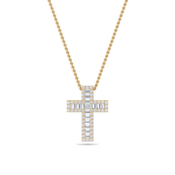 1.10ct Classic Round and Baguette Diamond Cross Pendant